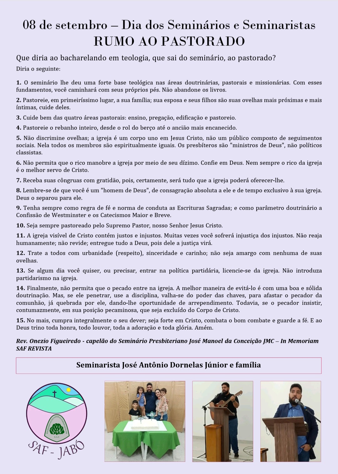 SAF - Homenagem ao Dia do Seminarista Presbiteriano
